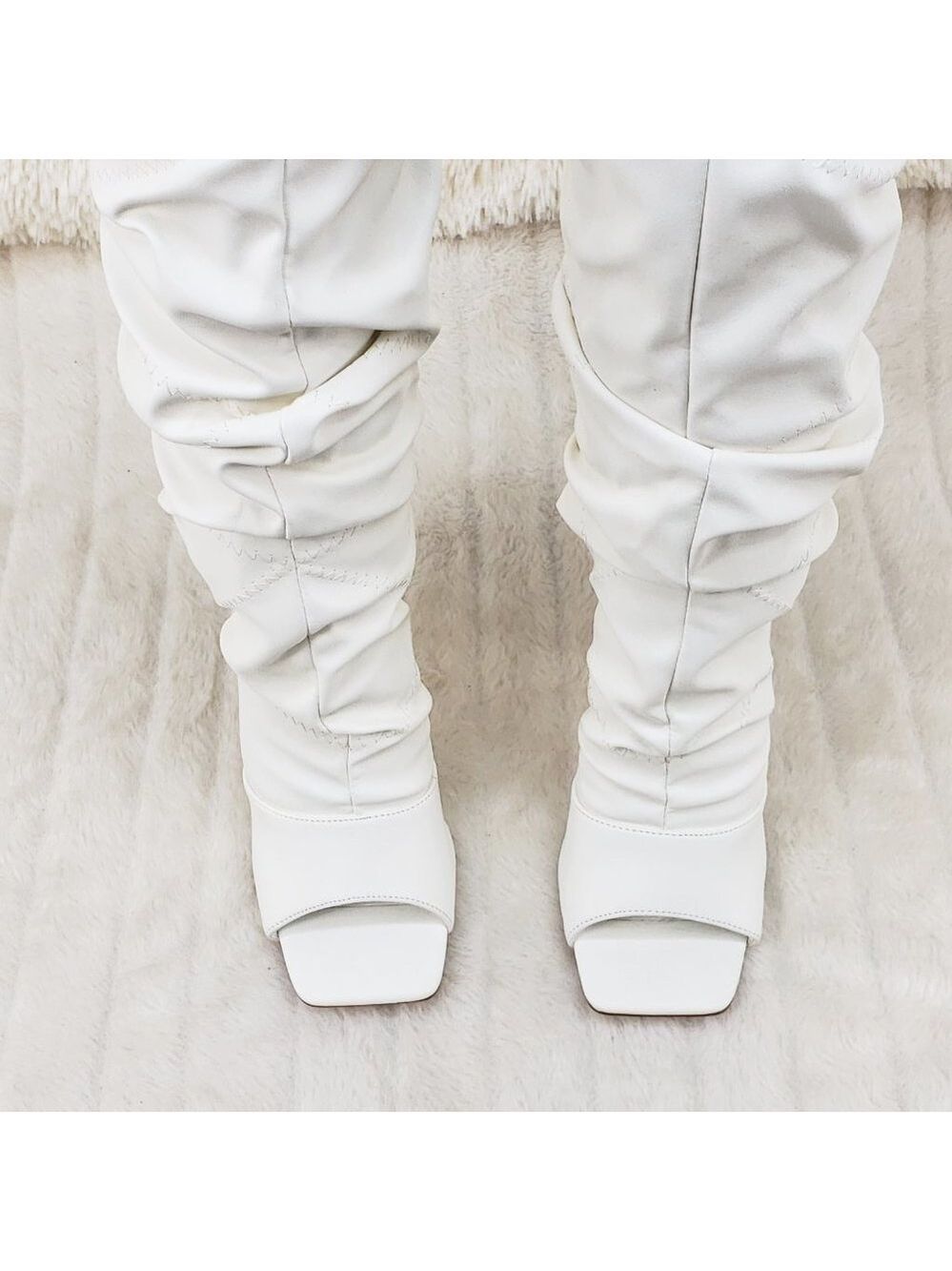 Bone White Square toe Scrunch Slouch Mid Calf Boots Vic Hottest Seller Size 11 - Picture 8 of 11